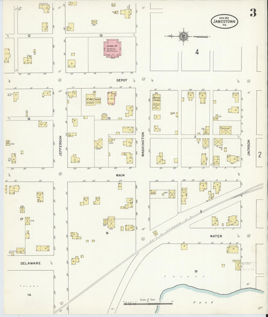 Sanborn Fire Insurance Map from Jamestown, Mercer County, Pennsylvania (1912), Sheet #0003 - Historic Sanborn Fire Insurance Map Print, vintage old map wall art, antique decor, genealogy gift, Pennsylvania Pennsylvania map