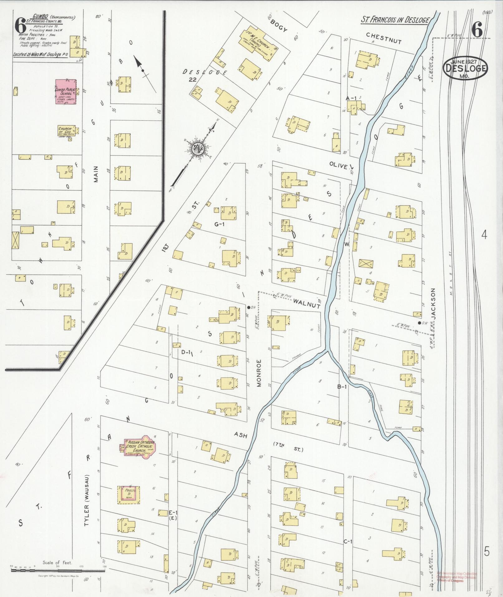 Sanborn Fire Insurance Map from Desloge, Saint Francois County, Missouri (1927), Sheet #0006 - Complete Map Set gallery image, historic Sanborn map, vintage wall art, Missouri Missouri