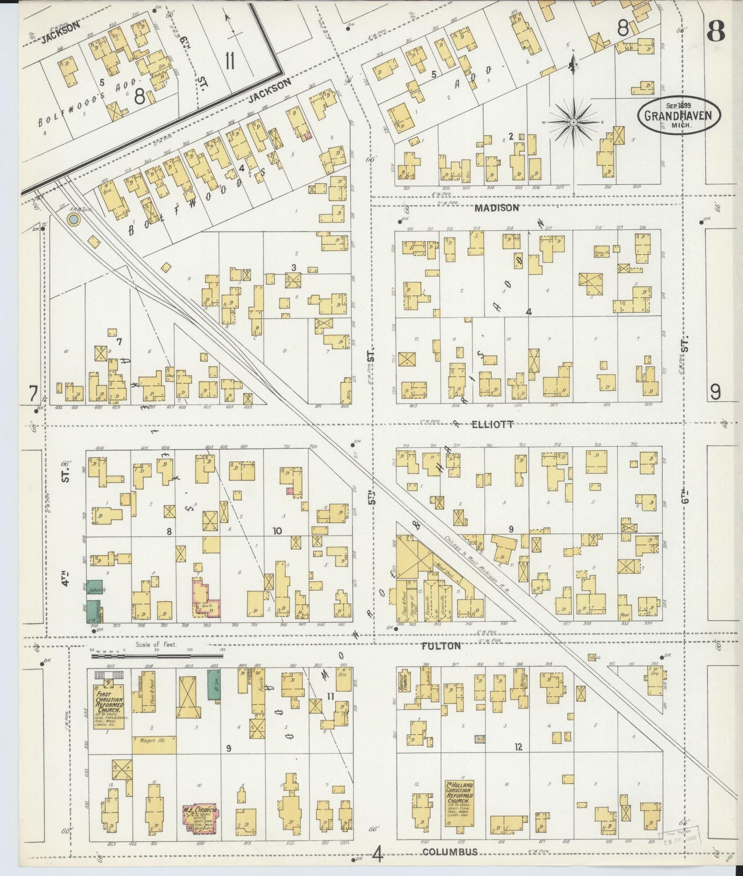 Sanborn Fire Insurance Map from Grand Haven, Ottawa County, Michigan (1899), Sheet #0008 - Complete Map Set gallery image, historic Sanborn map, vintage wall art, Michigan Michigan