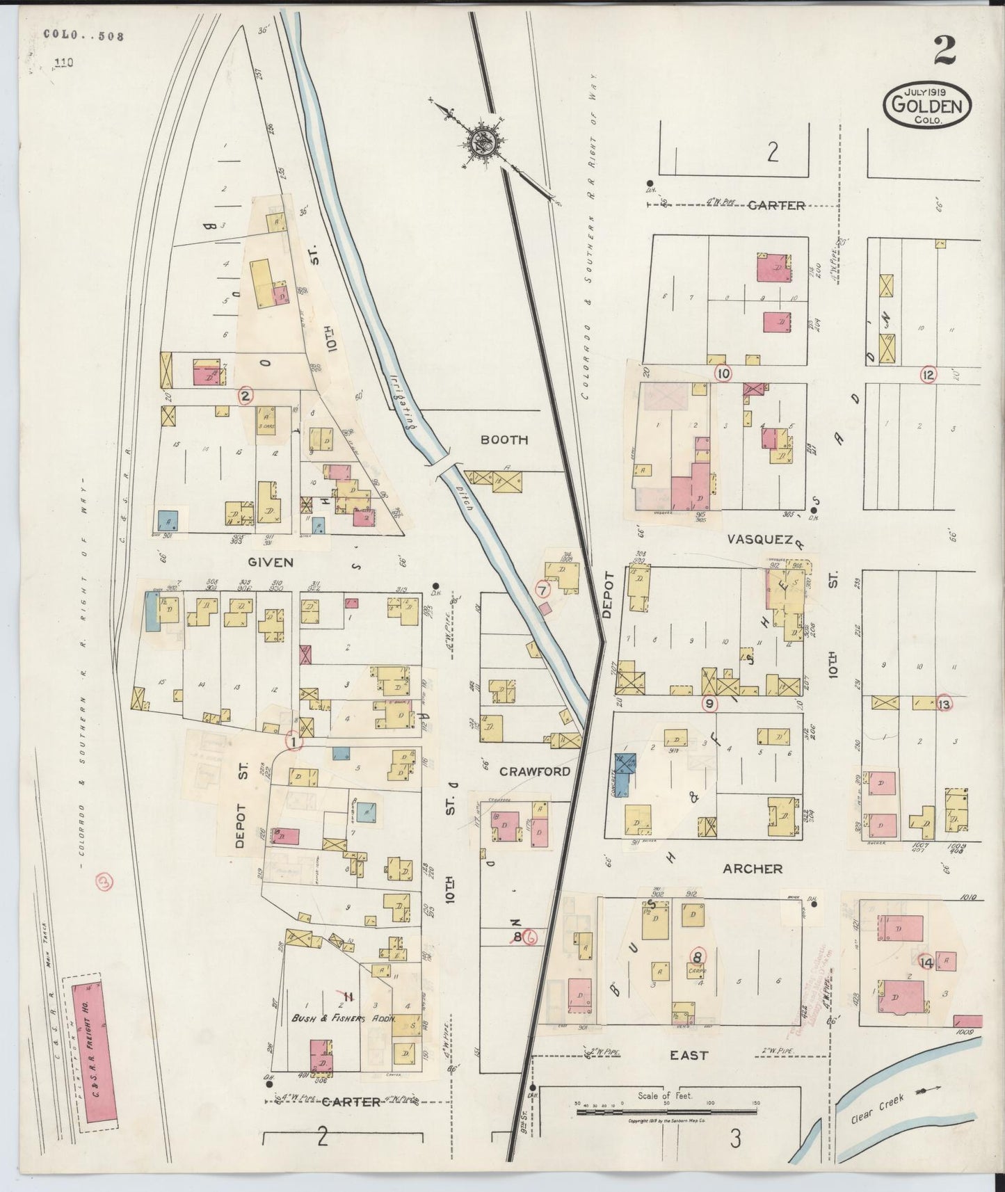 Sanborn Fire Insurance Map from Golden, Jefferson County, Colorado (1938), Sheet #0002 - Historic Sanborn Fire Insurance Map Print, vintage old map wall art, antique decor, genealogy gift, Colorado Colorado map
