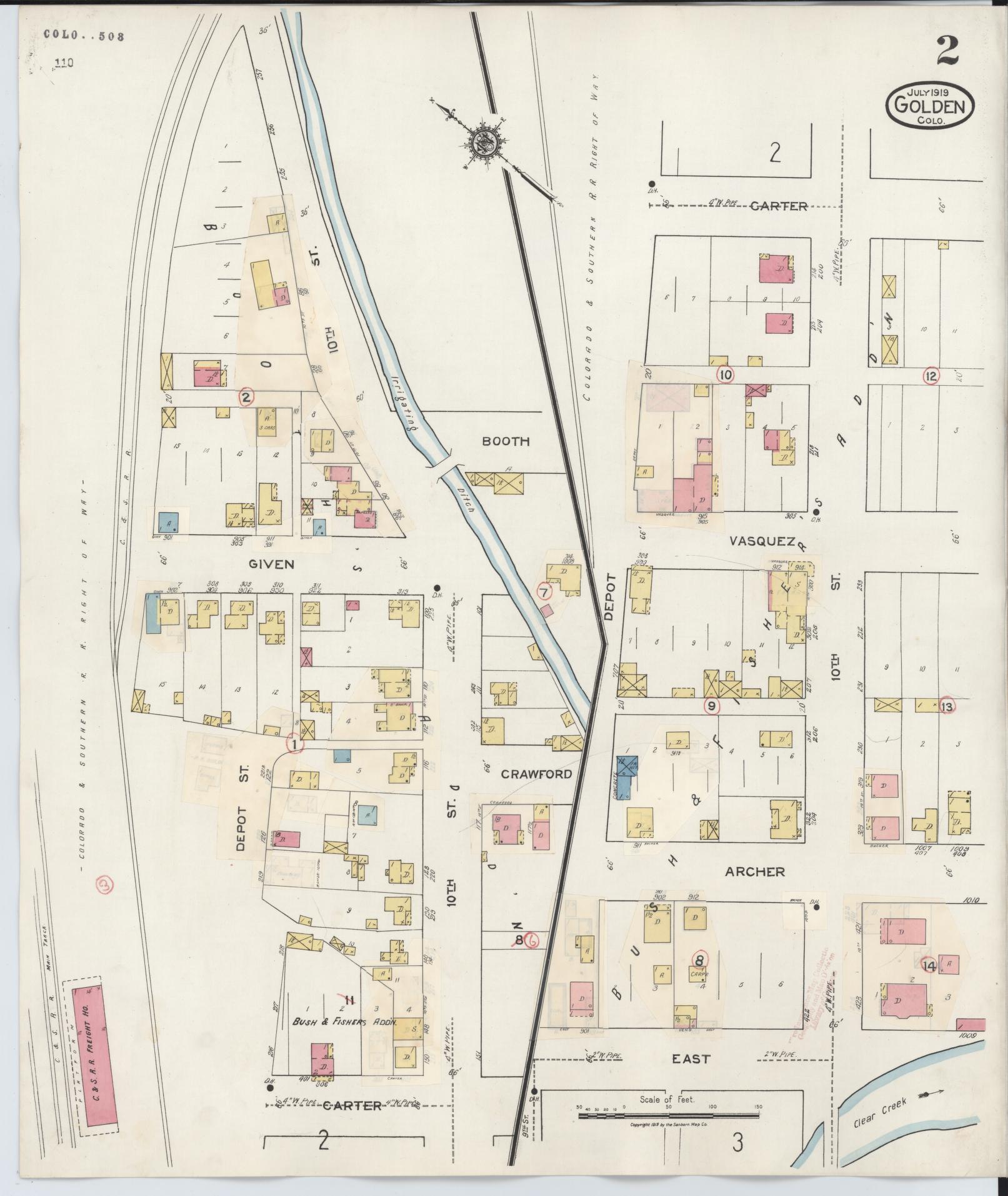 Sanborn Fire Insurance Map from Golden, Jefferson County, Colorado (1938), Sheet #0002 - Historic Sanborn Fire Insurance Map Print, vintage old map wall art, antique decor, genealogy gift, Colorado Colorado map