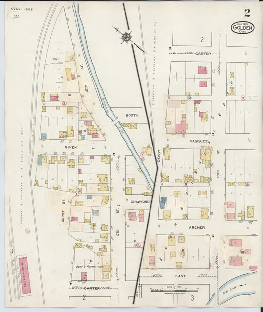 Sanborn Fire Insurance Map from Golden, Jefferson County, Colorado (1938), Sheet #0002 - Historic Sanborn Fire Insurance Map Print, vintage old map wall art, antique decor, genealogy gift, Colorado Colorado map
