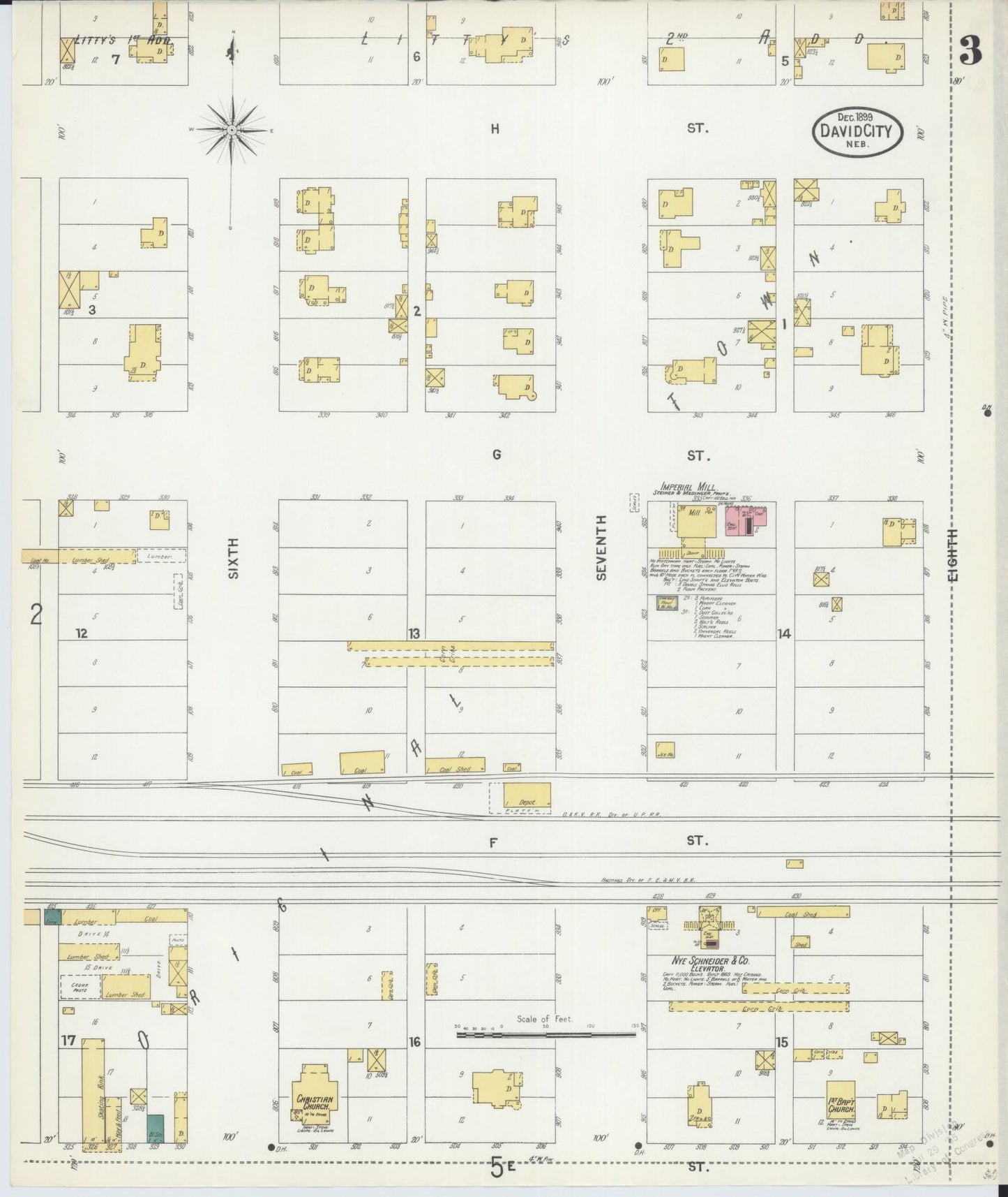 Sanborn Fire Insurance Map from David City, Butler County, Nebraska (1899), Sheet #0003 - Complete Map Set gallery image, historic Sanborn map, vintage wall art, Nebraska Nebraska