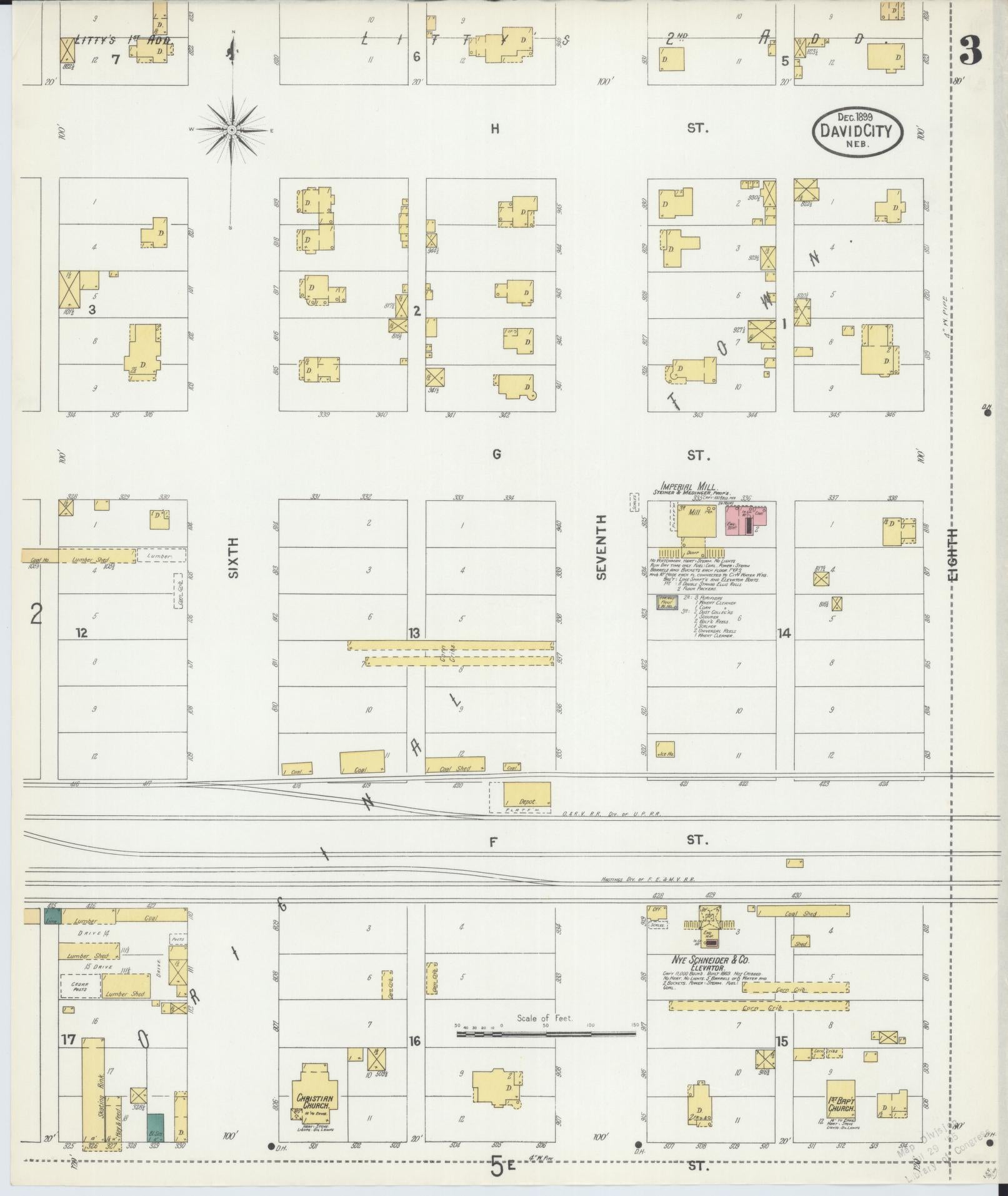 Sanborn Fire Insurance Map from David City, Butler County, Nebraska (1899), Sheet #0003 - Complete Map Set gallery image, historic Sanborn map, vintage wall art, Nebraska Nebraska
