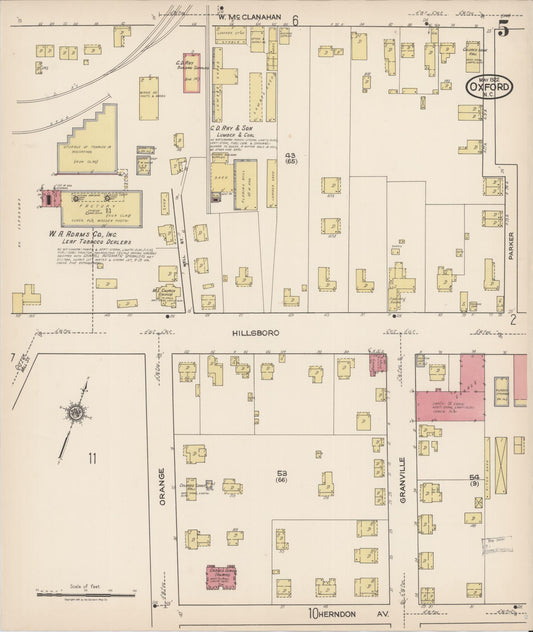 Sanborn Fire Insurance Map from Oxford, Granville County, North Carolina (1922), Sheet #0005 - Historic Sanborn Fire Insurance Map Print, vintage old map wall art, antique decor, genealogy gift, North Carolina North Carolina map