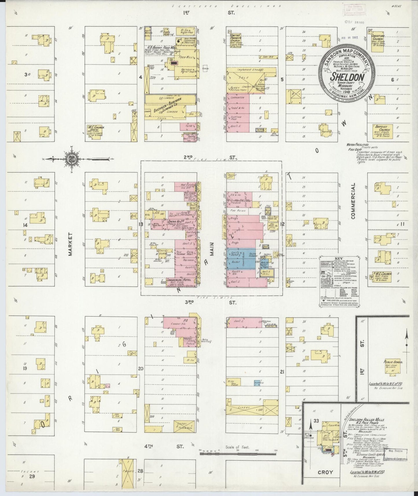 Sanborn Fire Insurance Map from Sheldon, Vernon County, Missouri (1910), Sheet #0001 - Historic Sanborn Fire Insurance Map Print, vintage old map wall art, antique decor, genealogy gift, Missouri Missouri map