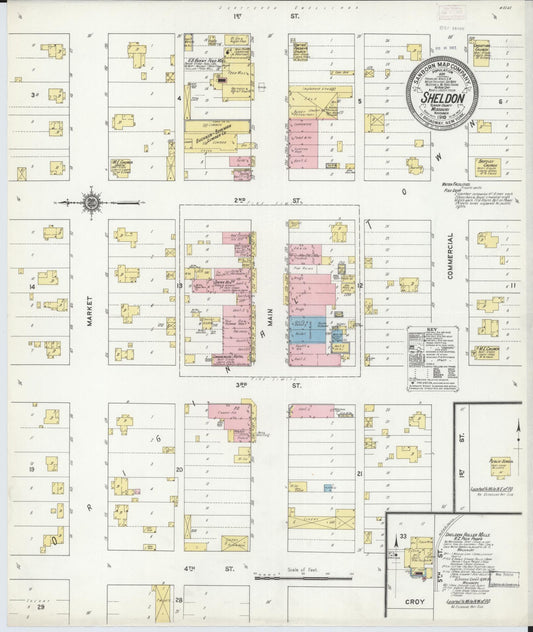 Sanborn Fire Insurance Map from Sheldon, Vernon County, Missouri (1910), Sheet #0001 - Historic Sanborn Fire Insurance Map Print, vintage old map wall art, antique decor, genealogy gift, Missouri Missouri map