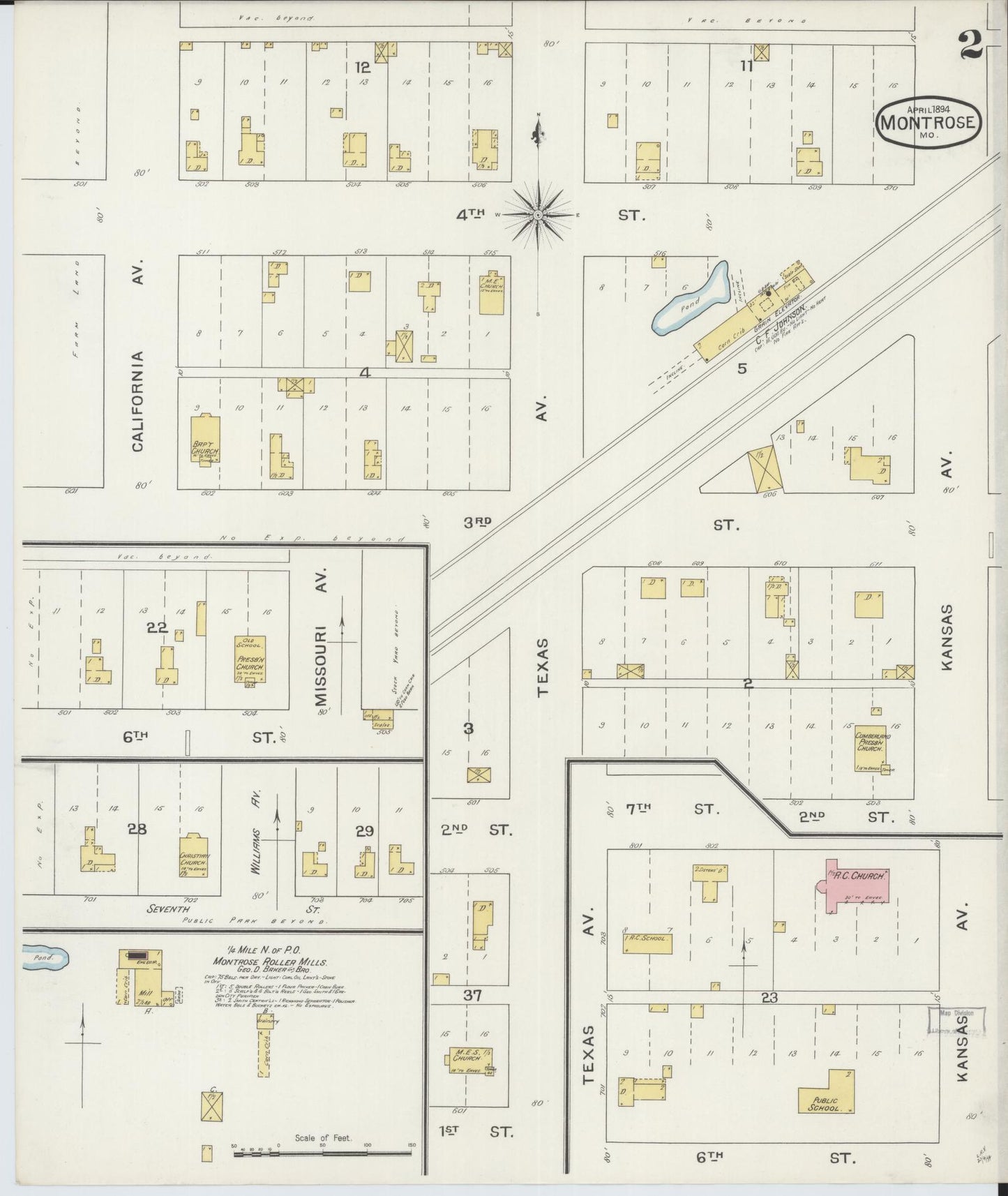Sanborn Fire Insurance Map from Montrose, Henry County, Missouri (1894), Sheet #0002 - Historic Sanborn Fire Insurance Map Print, vintage old map wall art, antique decor, genealogy gift, Missouri Missouri map