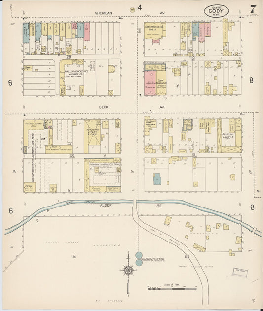 Sanborn Fire Insurance Map from Cody, Park County, Wyoming (1912), Sheet #0007 - Historic Sanborn Fire Insurance Map Print, vintage old map wall art, antique decor, genealogy gift, Wyoming Wyoming map