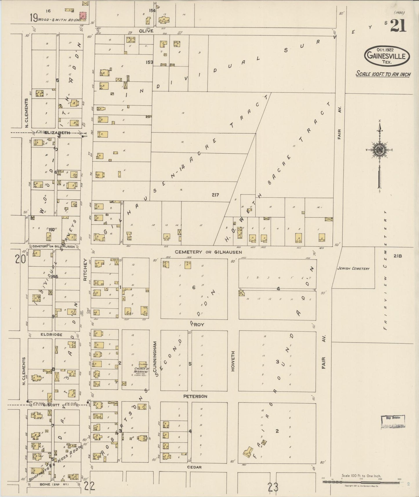 Sanborn Fire Insurance Map from Gainesville, Cooke County, Texas (1922), Sheet #0021 - Historic Sanborn Fire Insurance Map Print, vintage old map wall art, antique decor, genealogy gift, Texas Texas map