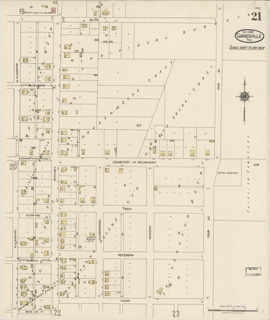 Sanborn Fire Insurance Map from Gainesville, Cooke County, Texas (1922), Sheet #0021 - Historic Sanborn Fire Insurance Map Print, vintage old map wall art, antique decor, genealogy gift, Texas Texas map
