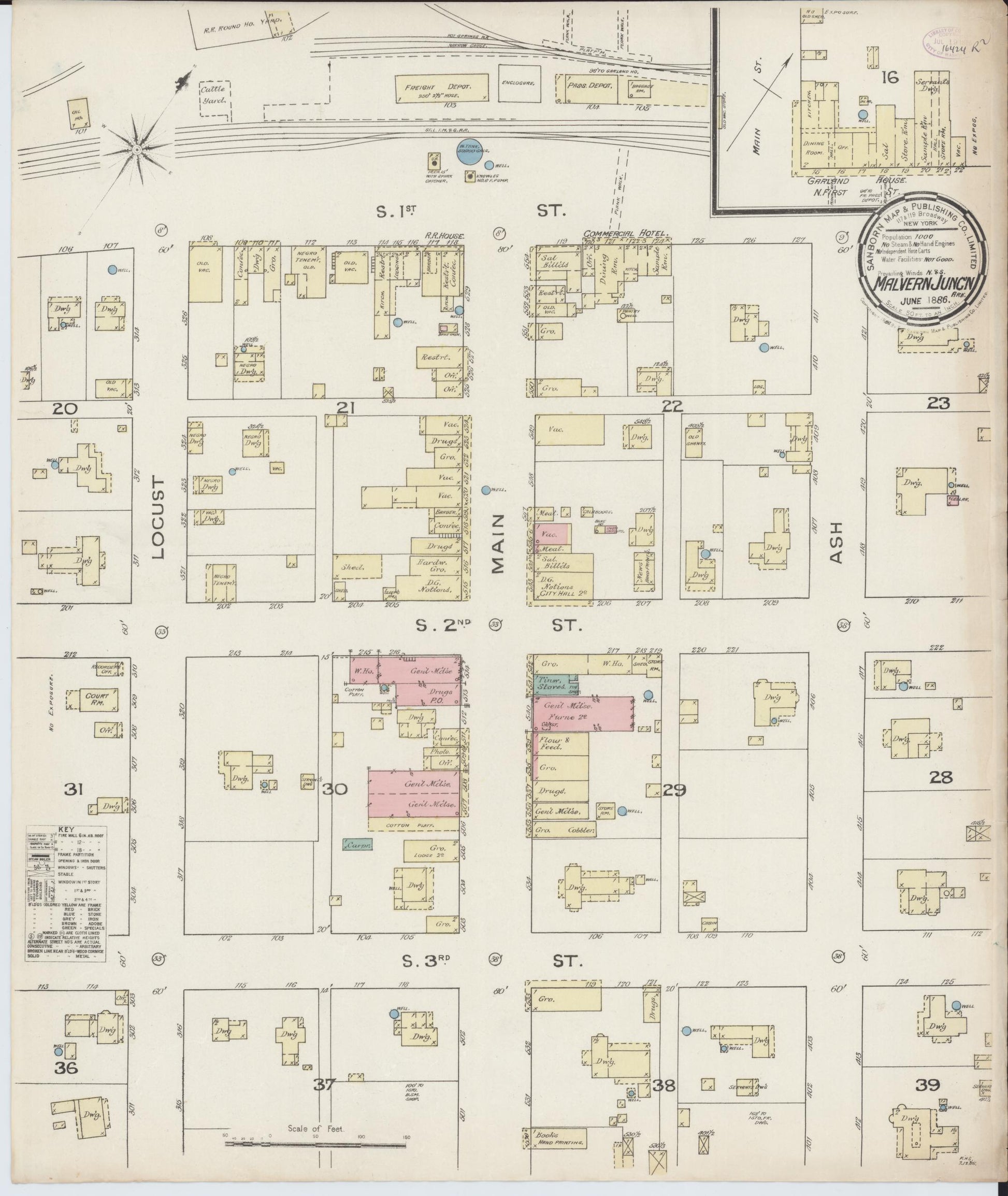 Sanborn Fire Insurance Map from Malvern, Hot Springs County, Arkansas. (1886) – Historic Sanborn Fire Insurance Map Print