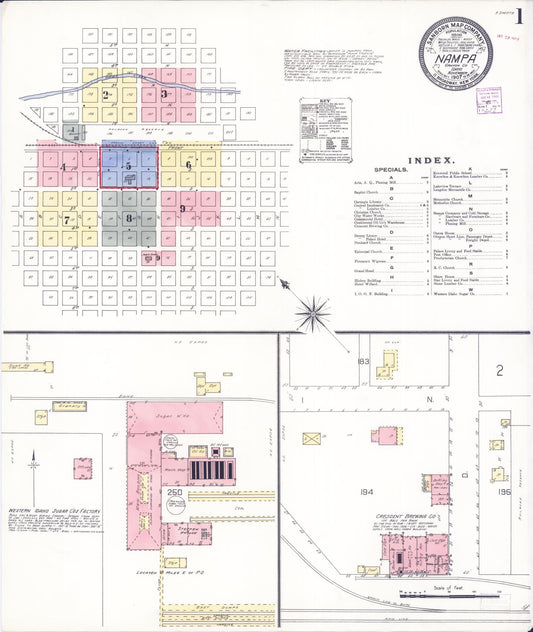 Sanborn Fire Insurance Map from Nampa, Canyon County, Idaho (1907), Sheet #0001 - Complete Map Set gallery image, historic Sanborn map, vintage wall art, Idaho Idaho