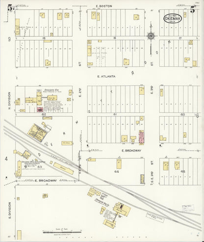Sanborn Fire Insurance Map from Okemah, Okfuskee County, Oklahoma (1923), Sheet #0005 - Complete Map Set gallery image, historic Sanborn map, vintage wall art, Oklahoma Oklahoma