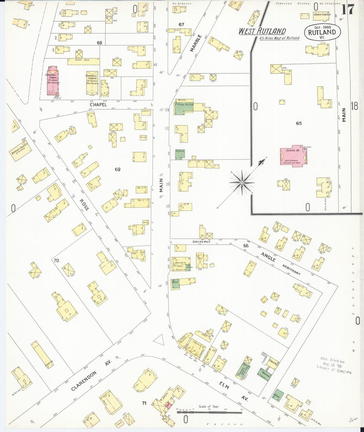 Sanborn Fire Insurance Map from Rutland, Rutland County, Vermont (1900), Sheet #0017 - Complete Map Set gallery image, historic Sanborn map, vintage wall art, Vermont Vermont