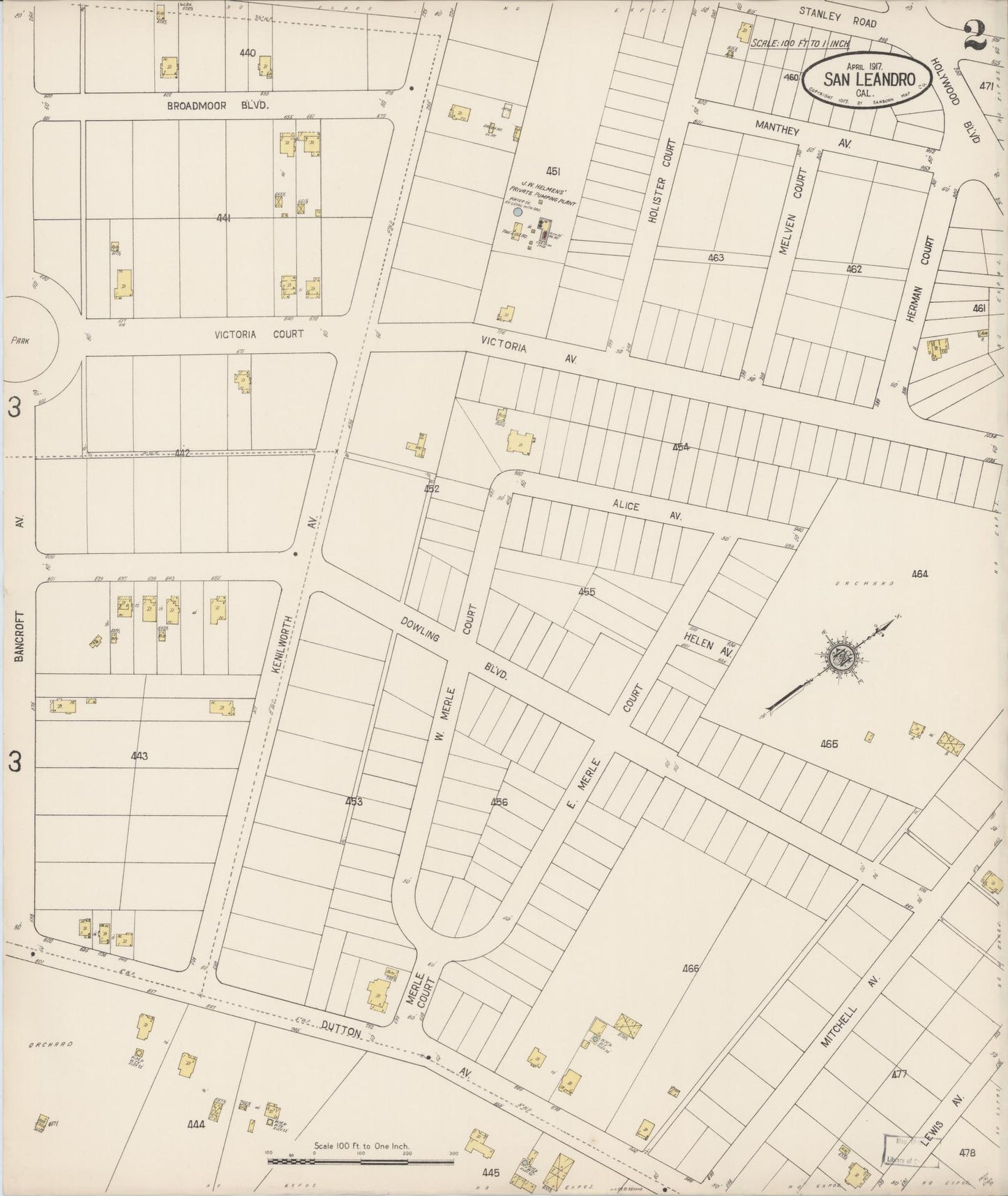 Sanborn Fire Insurance Map from San Leandro, Alameda County, California (1917), Sheet #0002 - Complete Map Set gallery image, historic Sanborn map, vintage wall art, California California