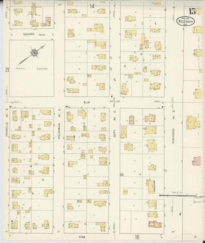 Sanborn Fire Insurance Map from Neenah, Winnebago County, Wisconsin (1913), Sheet #0015 - Complete Map Set gallery image, historic Sanborn map, vintage wall art, Wisconsin Wisconsin