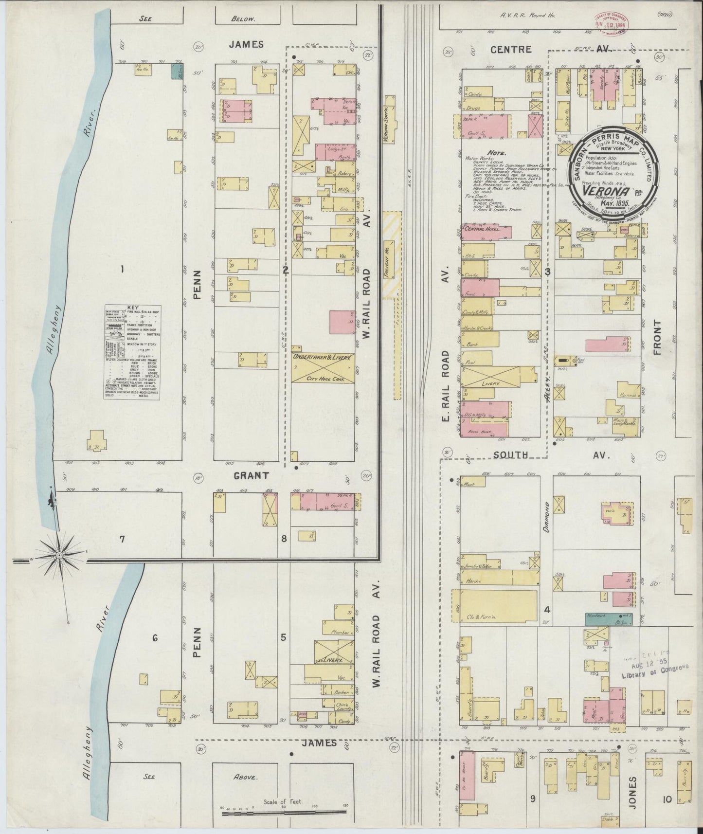 Sanborn Fire Insurance Map from Verona, Allegheny County, Pennsylvania (1895), Sheet #0001 - Historic Sanborn Fire Insurance Map Print, vintage old map wall art, antique decor, genealogy gift, Pennsylvania Pennsylvania map