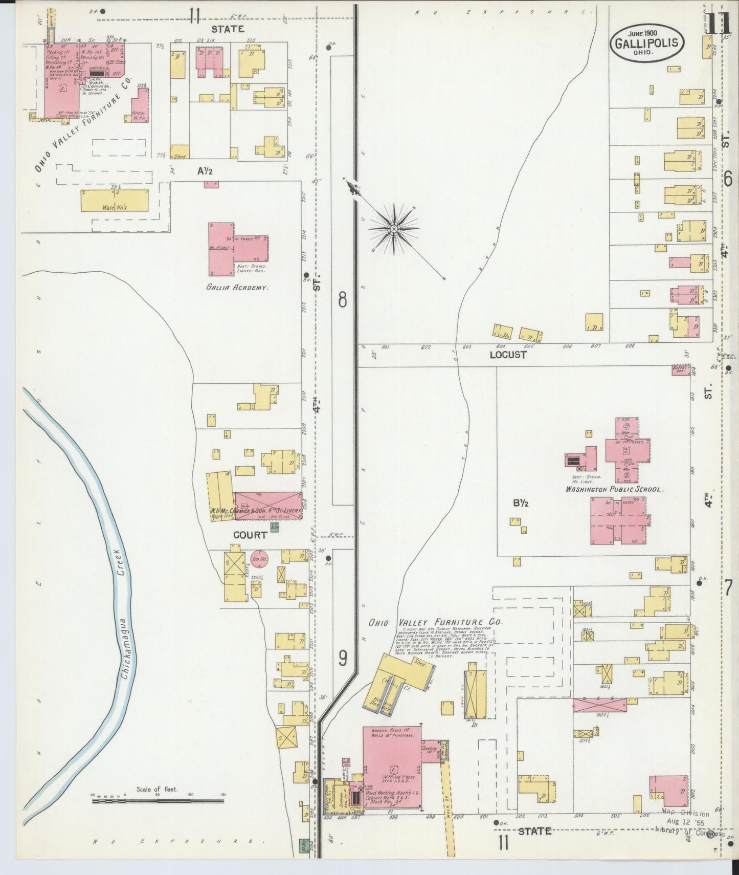 Sanborn Fire Insurance Map from Gallipolis, Gallia County, Ohio (1900), Sheet #0011 - Historic Sanborn Fire Insurance Map Print, vintage old map wall art, antique decor, genealogy gift, Ohio Ohio map