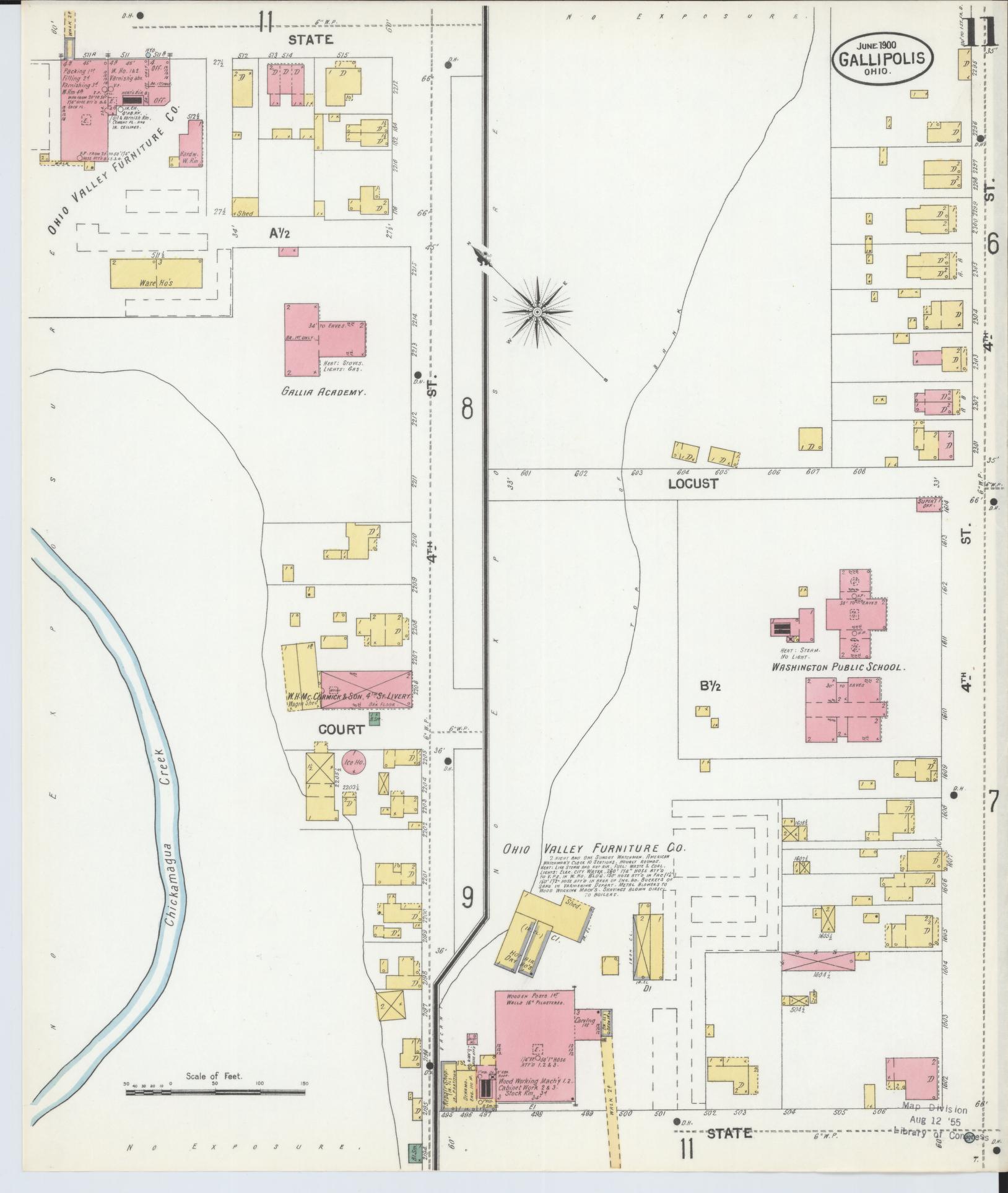 Sanborn Fire Insurance Map from Gallipolis, Gallia County, Ohio (1900), Sheet #0011 - Historic Sanborn Fire Insurance Map Print, vintage old map wall art, antique decor, genealogy gift, Ohio Ohio map