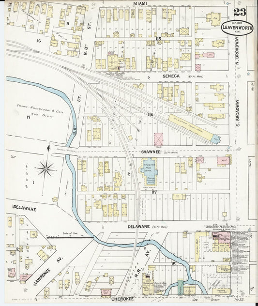 Sanborn Fire Insurance Map from Leavenworth, Leavenworth County, Kansas (1889), Sheet #0024 - Historic Sanborn Fire Insurance Map Print, vintage old map wall art, antique decor, genealogy gift, Kansas Kansas map
