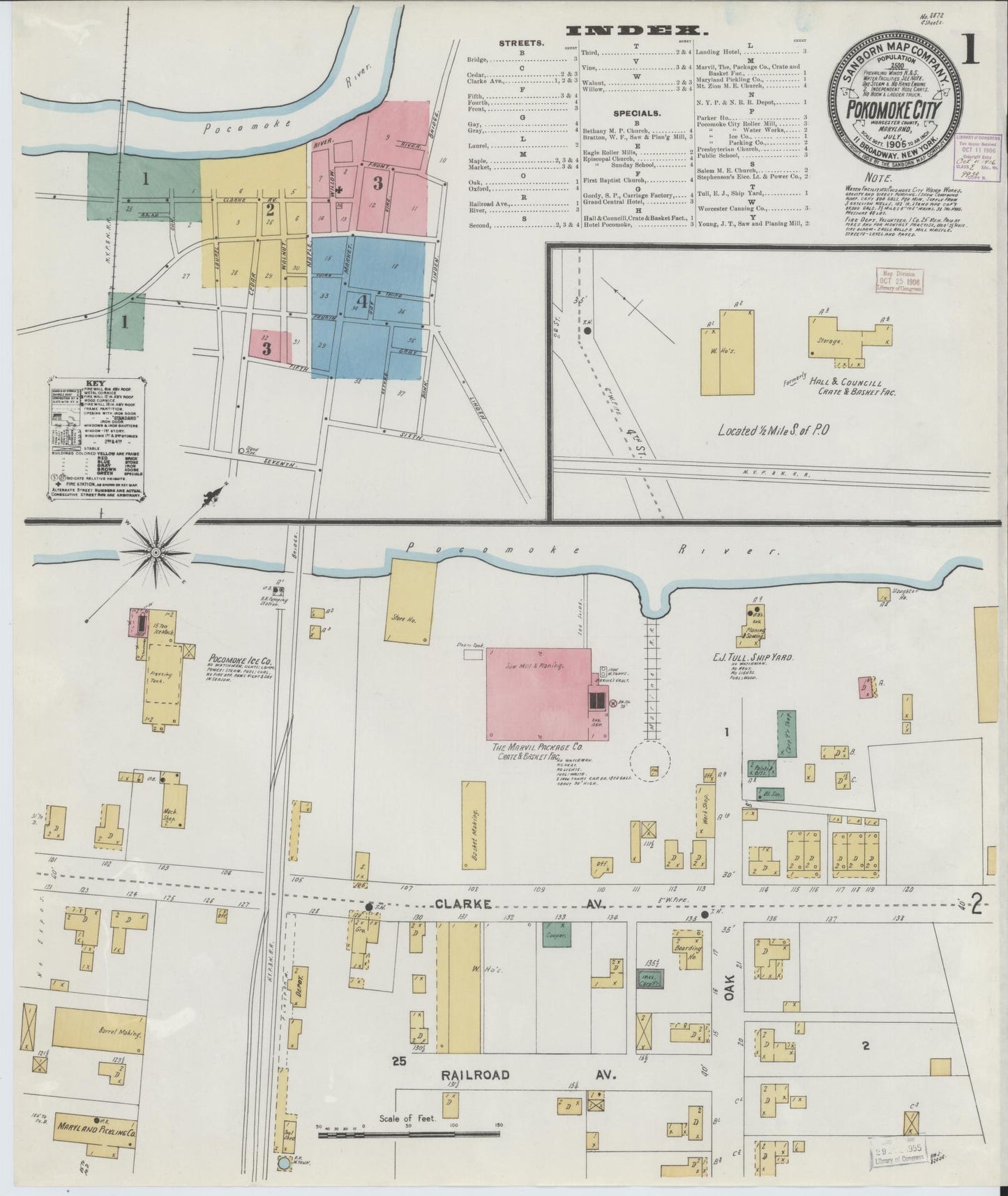 Sanborn Fire Insurance Map from Pocomoke City, Worcester County, Maryland (1906), Sheet #0001 - Complete Map Set gallery image, historic Sanborn map, vintage wall art, Maryland Maryland