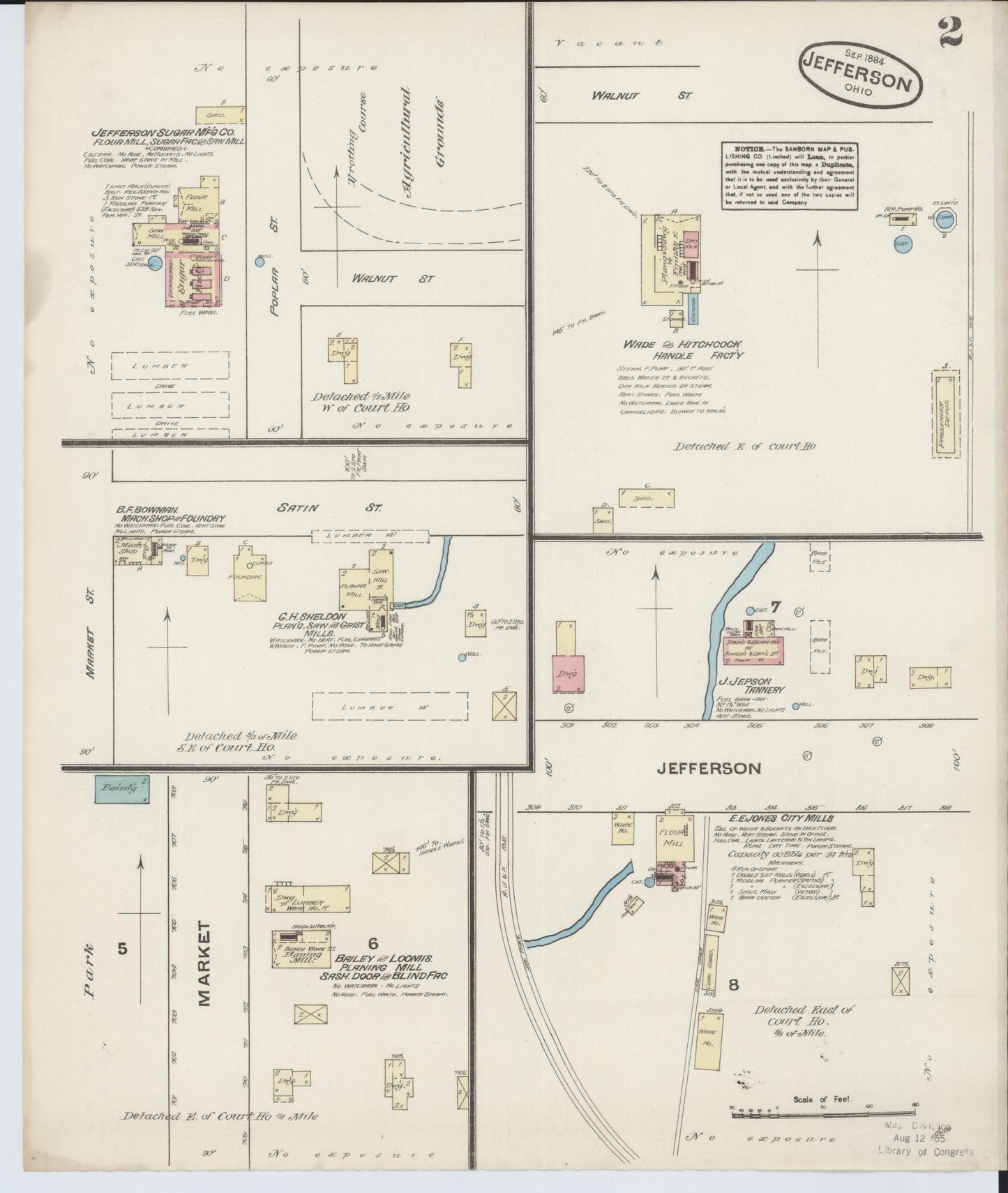 Sanborn Fire Insurance Map from Jefferson, Ashtabula County, Ohio (1884), Sheet #0002 - Historic Sanborn Fire Insurance Map Print, vintage old map wall art, antique decor, genealogy gift, Ohio Ohio map