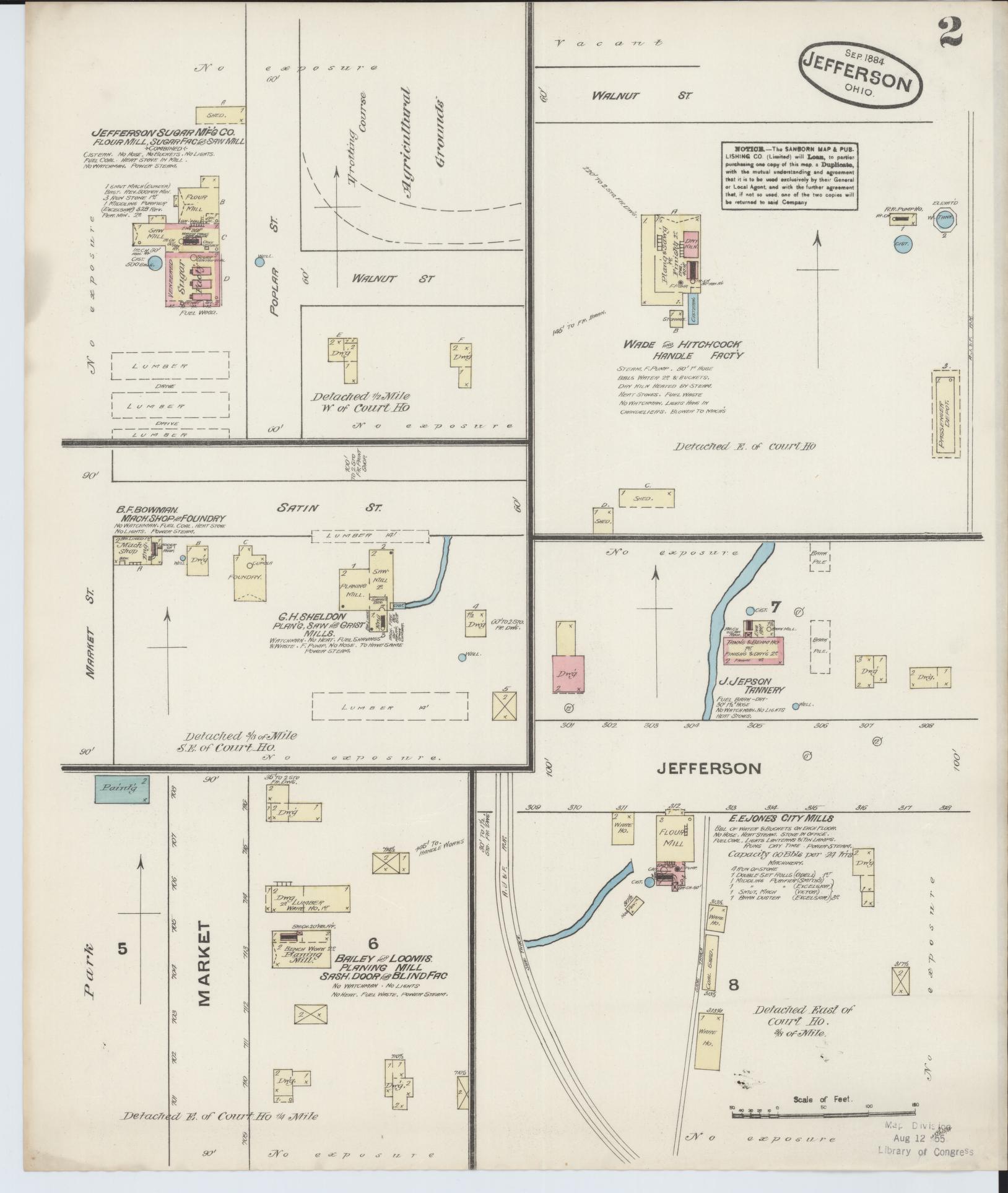 Sanborn Fire Insurance Map from Jefferson, Ashtabula County, Ohio (1884), Sheet #0002 - Historic Sanborn Fire Insurance Map Print, vintage old map wall art, antique decor, genealogy gift, Ohio Ohio map