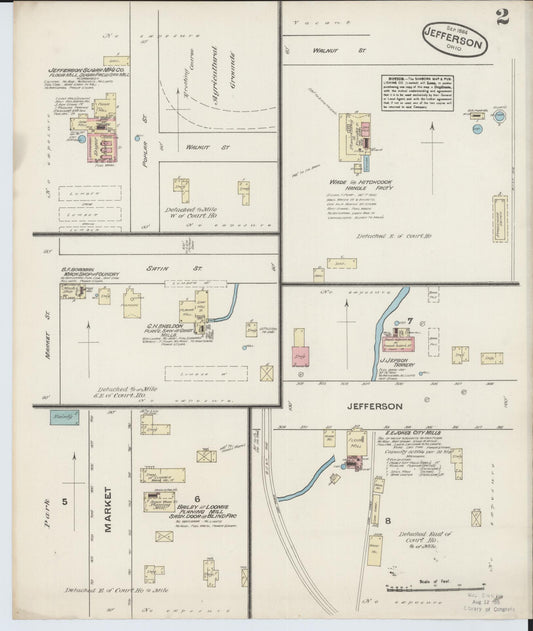 Sanborn Fire Insurance Map from Jefferson, Ashtabula County, Ohio (1884), Sheet #0002 - Historic Sanborn Fire Insurance Map Print, vintage old map wall art, antique decor, genealogy gift, Ohio Ohio map