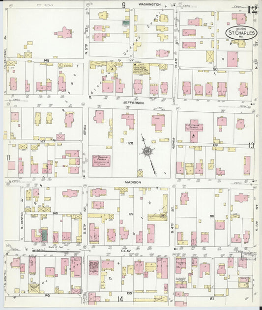 Sanborn Fire Insurance Map from Saint Charles, Saint Charles County, Missouri (1909), Sheet #0012 - Historic Sanborn Fire Insurance Map Print, vintage old map wall art, antique decor, genealogy gift, Missouri Missouri map