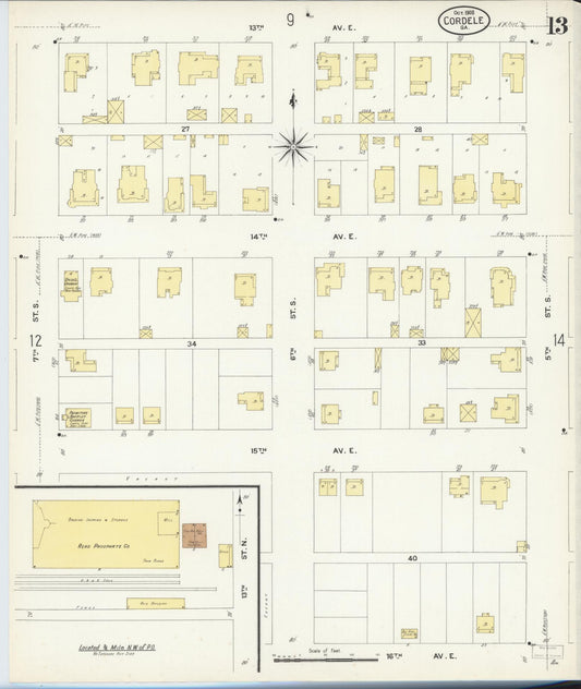 Sanborn Fire Insurance Map from Cordele, Crisp County, Georgia (1908), Sheet #0013 - Historic Sanborn Fire Insurance Map Print, vintage old map wall art, antique decor, genealogy gift, Georgia Georgia map