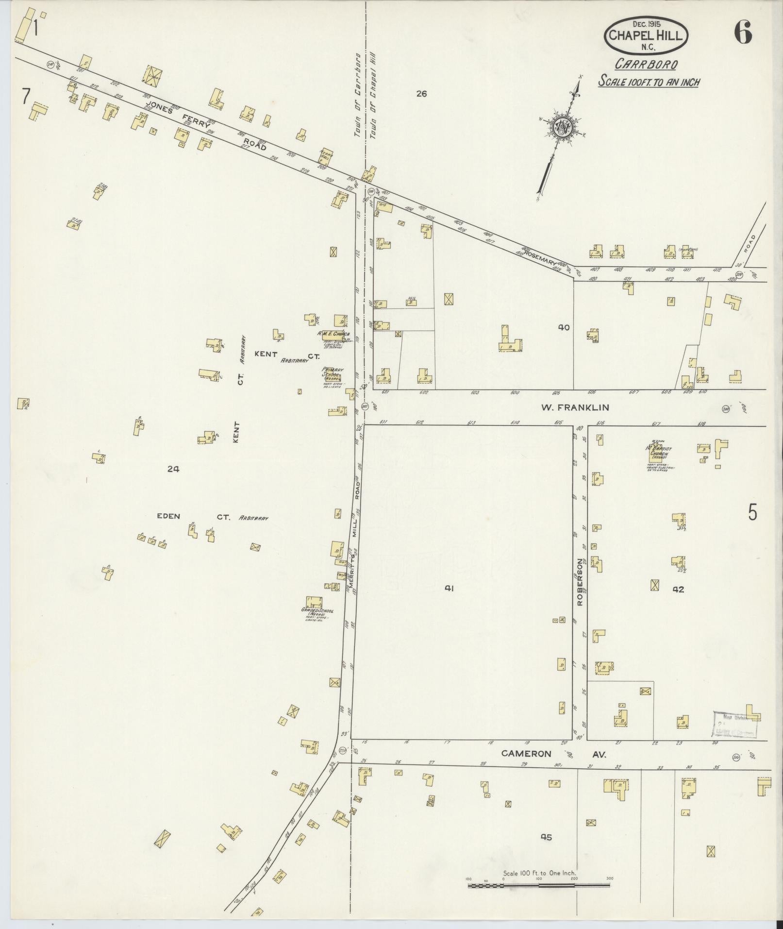 Sanborn Fire Insurance Map from Chapel Hill, Orange County, North Carolina (1915), Sheet #0006 - Complete Map Set gallery image, historic Sanborn map, vintage wall art, North Carolina North Carolina