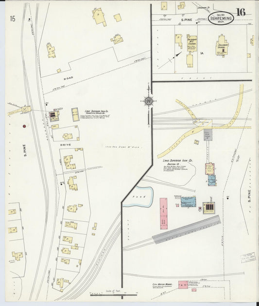 Sanborn Fire Insurance Map from Ishpeming, Marquette County, Michigan (1911), Sheet #0016 - Historic Sanborn Fire Insurance Map Print, vintage old map wall art, antique decor, genealogy gift, Michigan Michigan map
