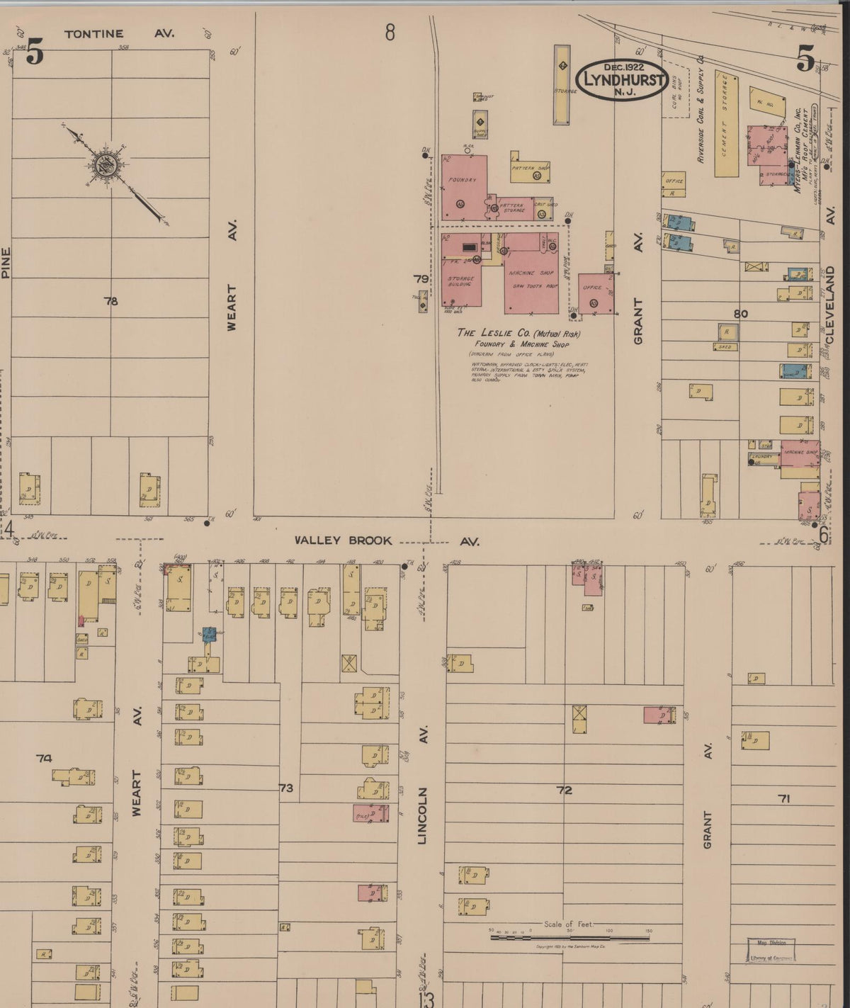 Sanborn Fire Insurance Map from Lyndhurst, Bergen County, New Jersey (1922), Sheet #0005 - Complete Map Set gallery image, historic Sanborn map, vintage wall art, New Jersey New Jersey