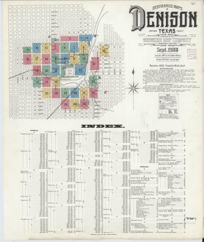 Sanborn Fire Insurance Map from Denison, Grayson County, Texas (1908), Sheet #0001 - Complete Map Set gallery image, historic Sanborn map, vintage wall art, Texas Texas