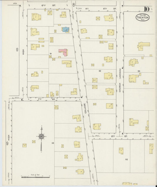 Sanborn Fire Insurance Map from Trenton, Gibson County, Tennessee (1915), Sheet #0010 - Historic Sanborn Fire Insurance Map Print, vintage old map wall art, antique decor, genealogy gift, Tennessee Tennessee map
