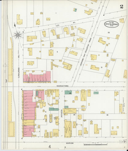 Sanborn Fire Insurance Map from Crystal Springs, Copiah County, Mississippi (1904), Sheet #0002 - Complete Map Set gallery image, historic Sanborn map, vintage wall art, Mississippi Mississippi