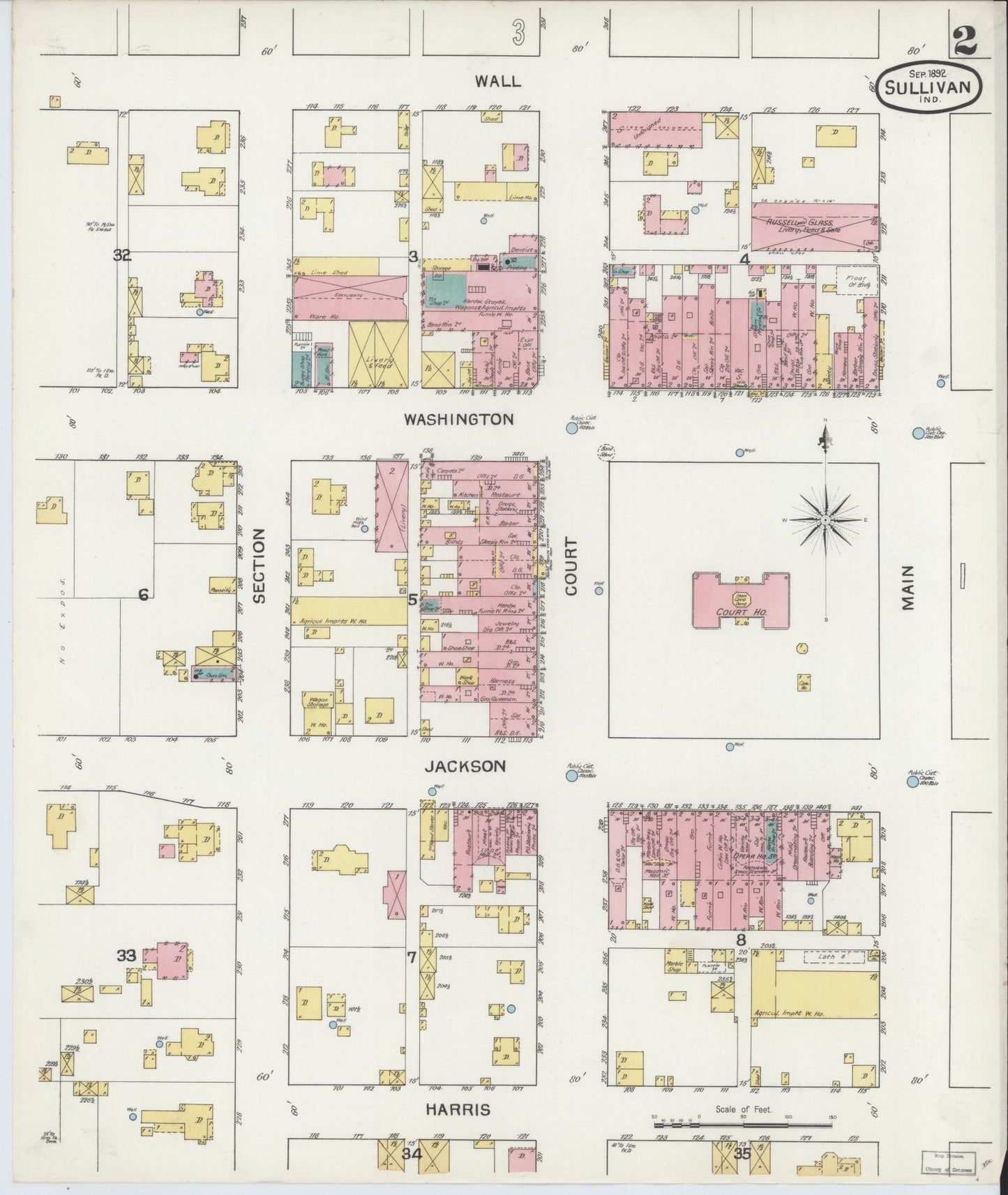 Sanborn Fire Insurance Map from Sullivan, Sullivan County, Indiana (1892), Sheet #0002 - Historic Sanborn Fire Insurance Map Print, vintage old map wall art, antique decor, genealogy gift, Indiana Indiana map