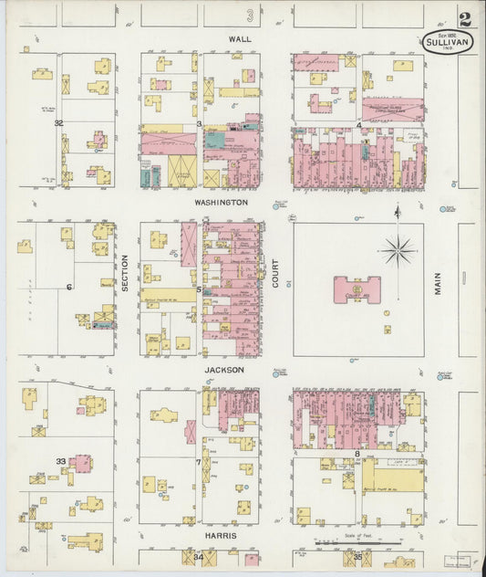 Sanborn Fire Insurance Map from Sullivan, Sullivan County, Indiana (1892), Sheet #0002 - Historic Sanborn Fire Insurance Map Print, vintage old map wall art, antique decor, genealogy gift, Indiana Indiana map