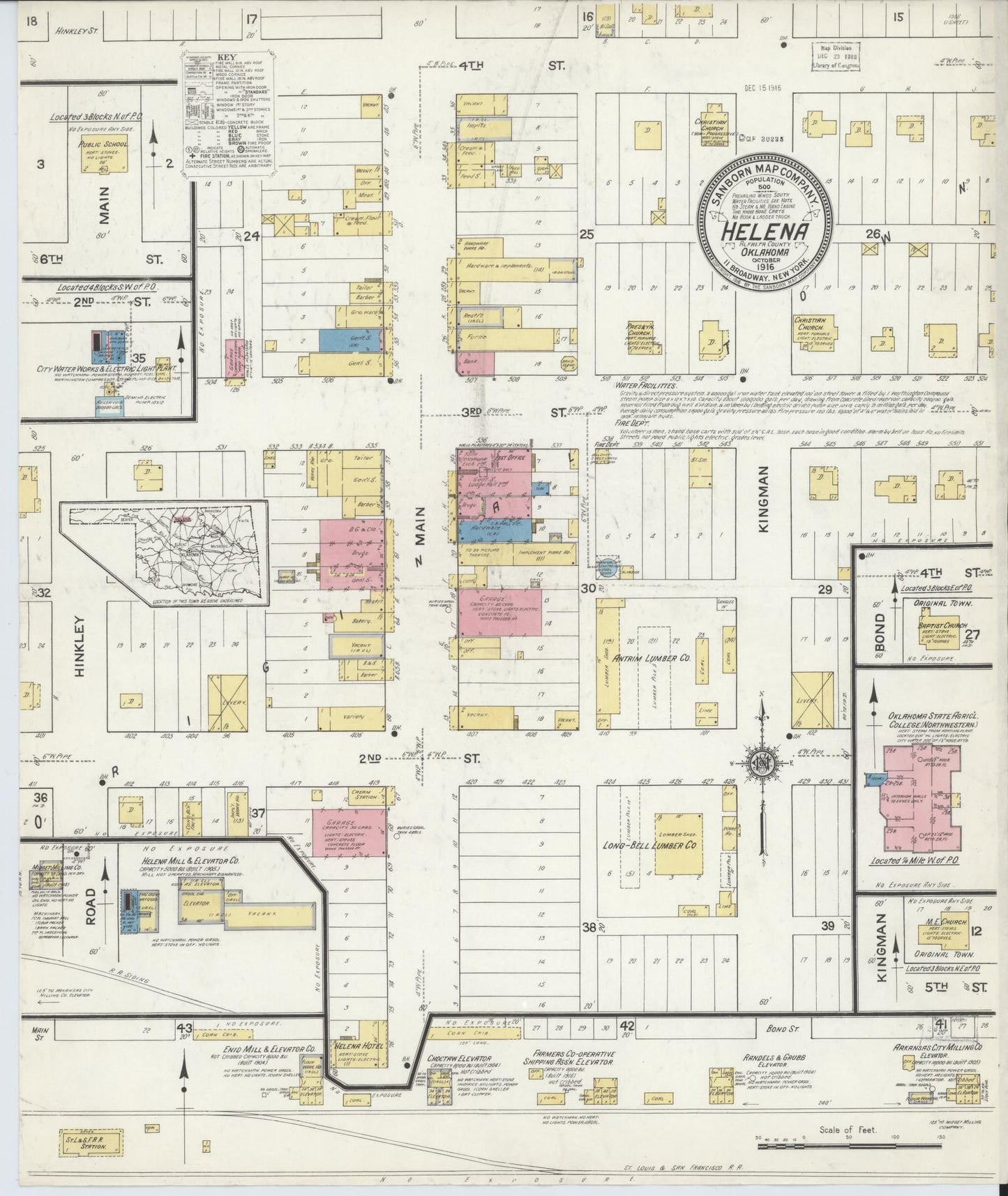 Sanborn Fire Insurance Map from Helena, Alfalfa County, Oklahoma (1916), Sheet #0001 - Historic Sanborn Fire Insurance Map Print, vintage old map wall art, antique decor, genealogy gift, Oklahoma Oklahoma map