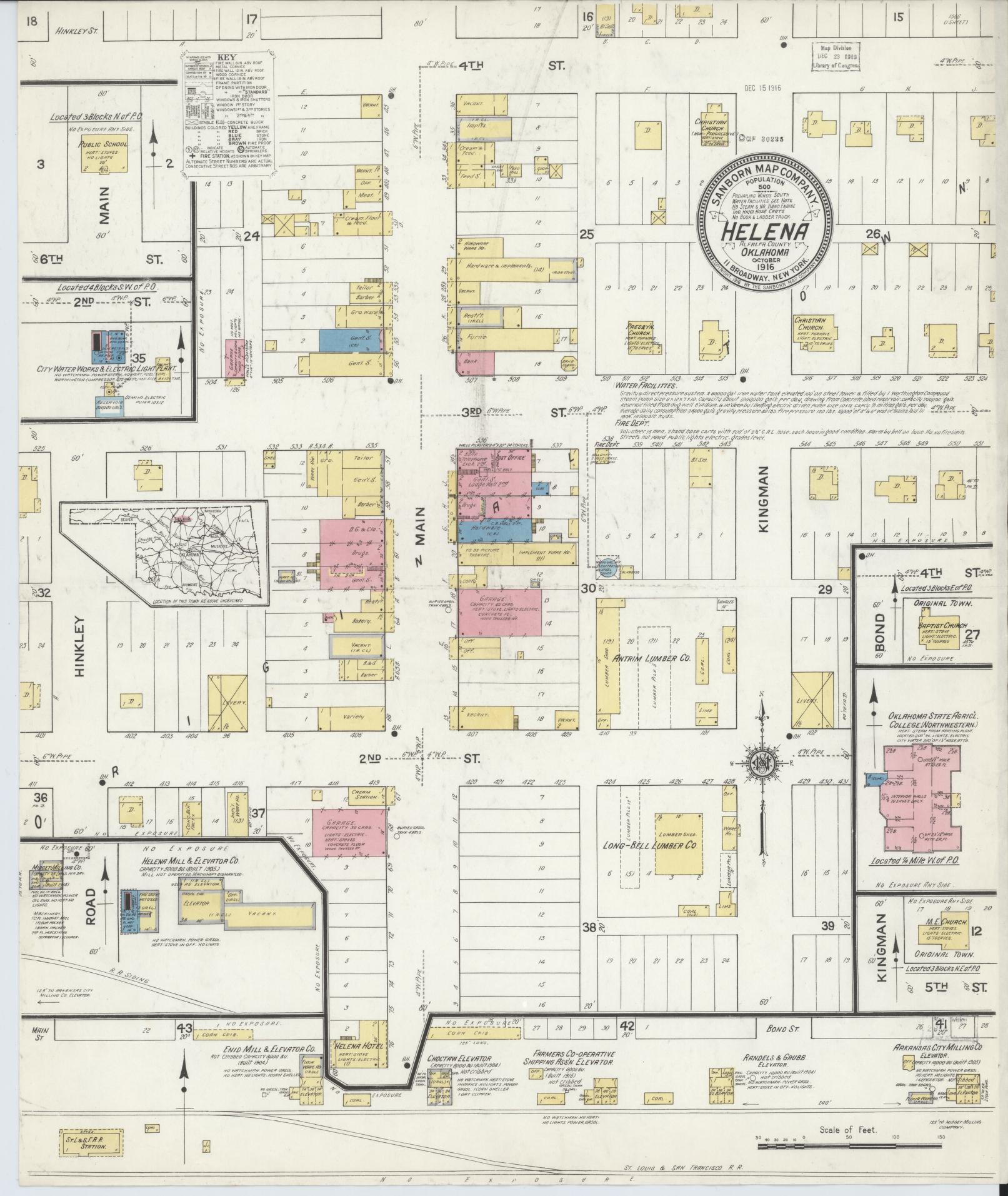 Sanborn Fire Insurance Map from Helena, Alfalfa County, Oklahoma (1916), Sheet #0001 - Historic Sanborn Fire Insurance Map Print, vintage old map wall art, antique decor, genealogy gift, Oklahoma Oklahoma map