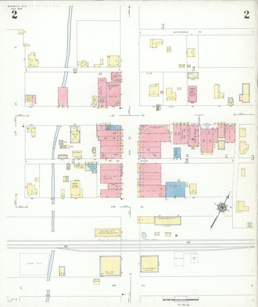 Sanborn Fire Insurance Map from Winfield, Marion County, Alabama (1942), Sheet #0002 - Historic Sanborn Fire Insurance Map Print, vintage old map wall art, antique decor, genealogy gift, Alabama Alabama map