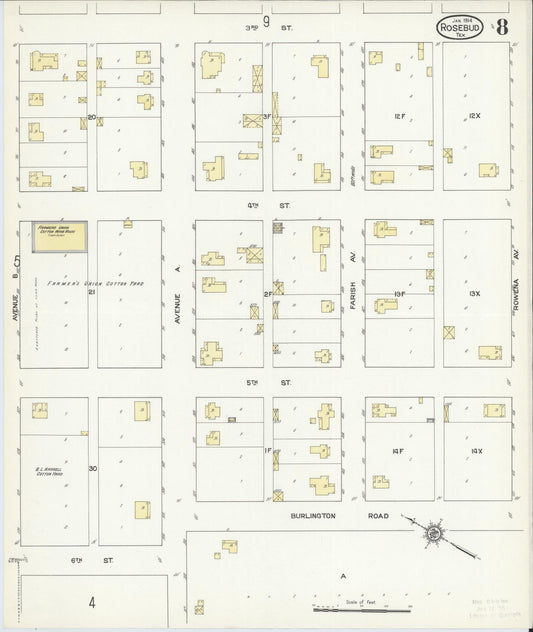 Sanborn Fire Insurance Map from Rosebud, Falls County, Texas (1914), Sheet #0008 - Historic Sanborn Fire Insurance Map Print, vintage old map wall art, antique decor, genealogy gift, Texas Texas map