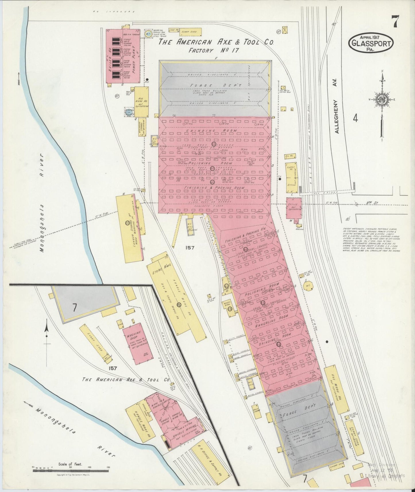 Sanborn Fire Insurance Map from Glassport, Allegheny County, Pennsylvania (1917), Sheet #0007 - Historic Sanborn Fire Insurance Map Print, vintage old map wall art, antique decor, genealogy gift, Pennsylvania Pennsylvania map
