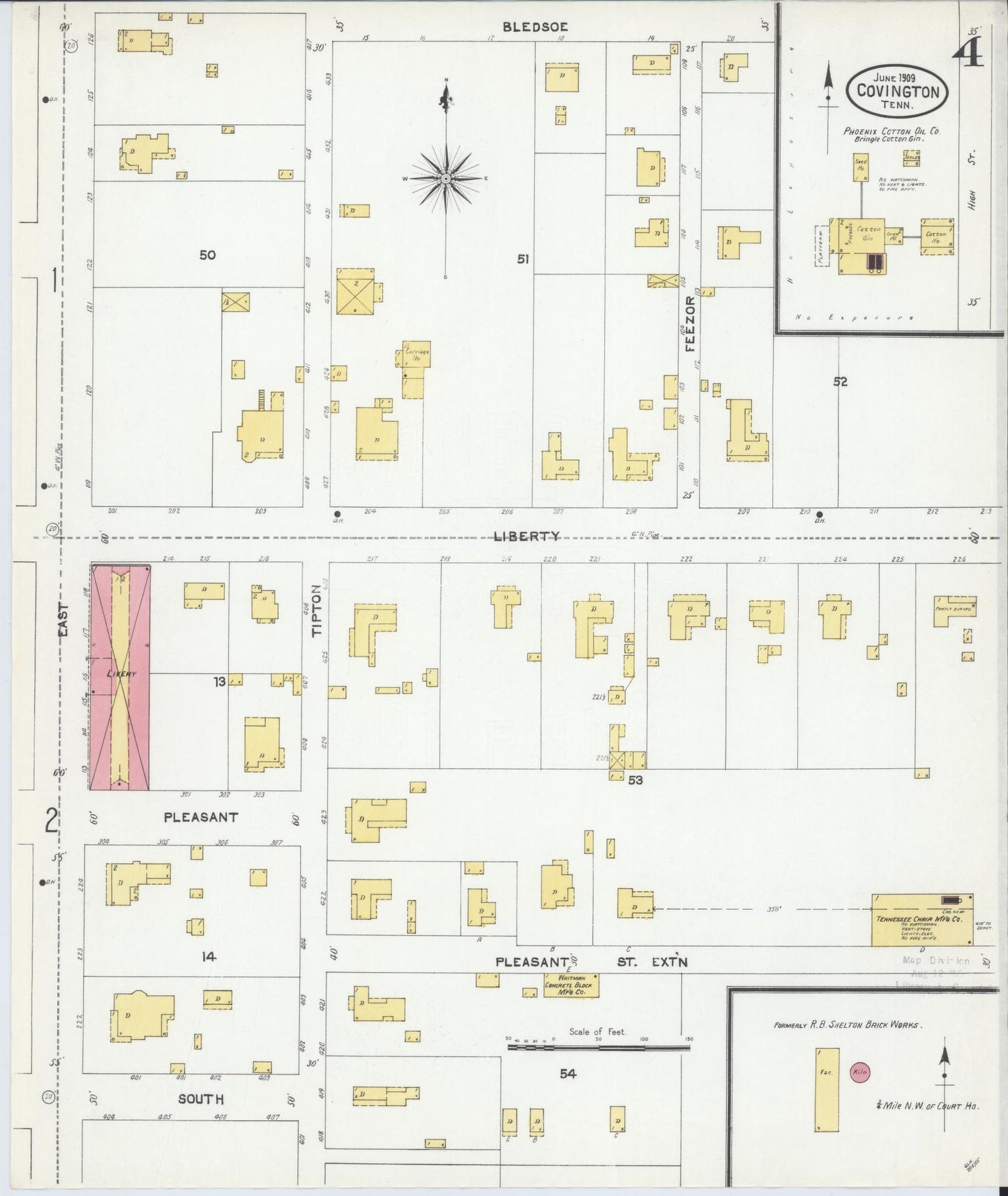 Sanborn Fire Insurance Map from Covington, Tipton County, Tennessee (1905), Sheet #0004 - Complete Map Set gallery image, historic Sanborn map, vintage wall art, Tennessee Tennessee