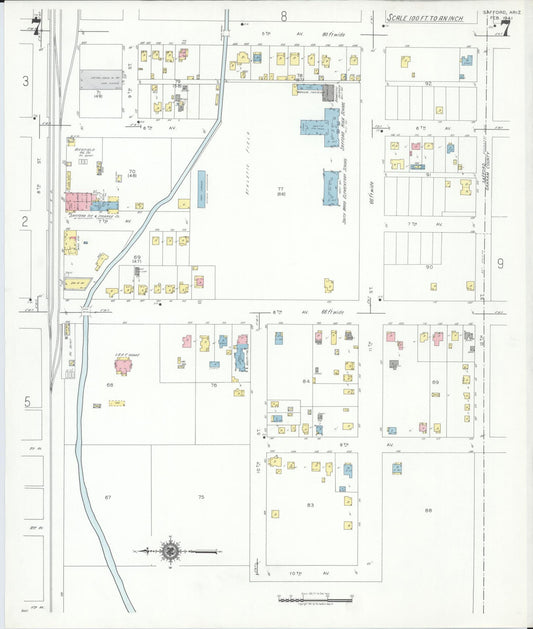 Sanborn Fire Insurance Map from Safford, Graham County, Arizona (1941), Sheet #0007 - Historic Sanborn Fire Insurance Map Print, vintage old map wall art, antique decor, genealogy gift, Arizona Arizona map