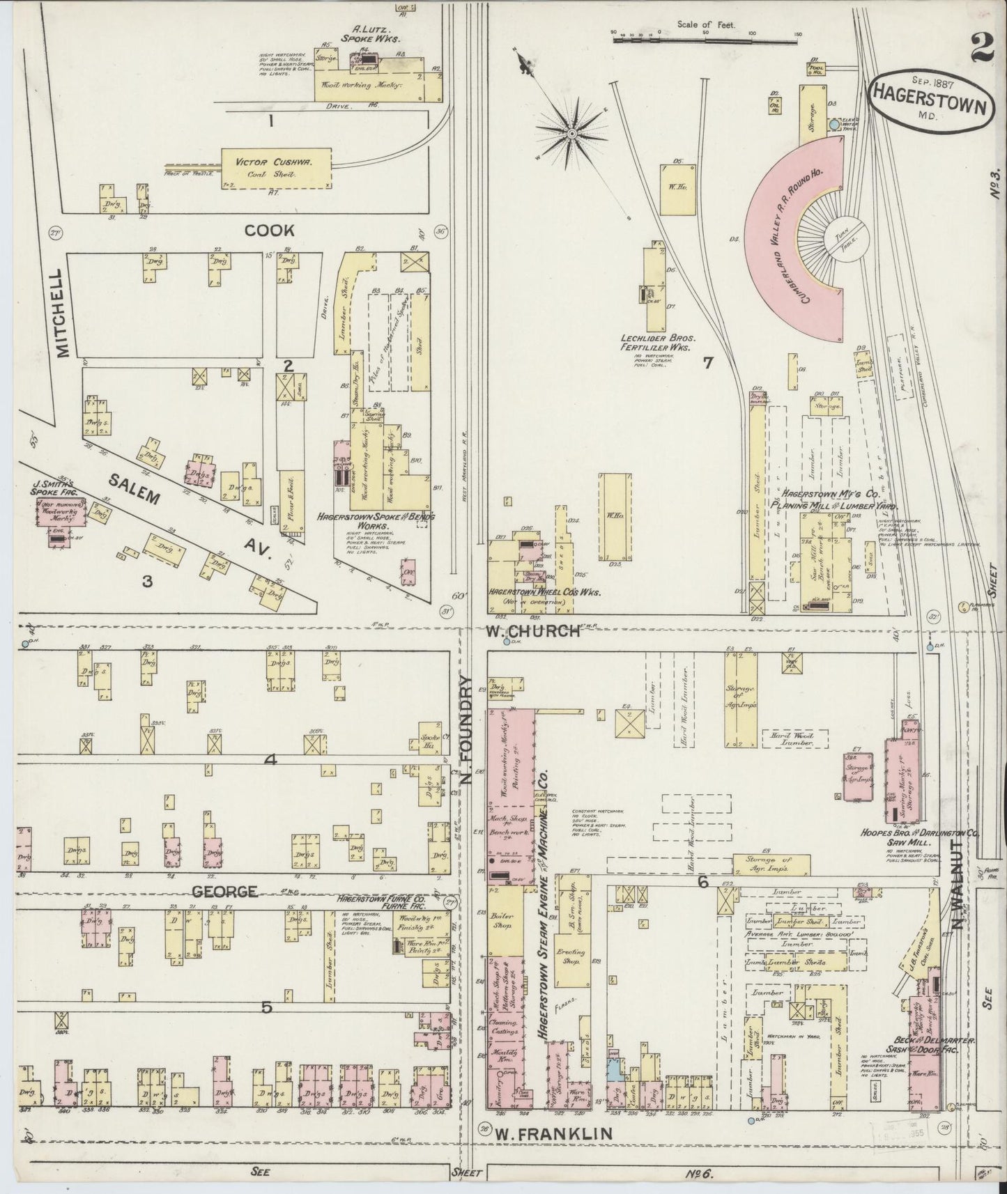 Washington, Maryland - 1887 - Sanborn Fire Insurance Map, Sheet #0002 - Historic Sanborn Fire Insurance Map Print, Washington Maryland 1887 0002 vintage old map wall art
