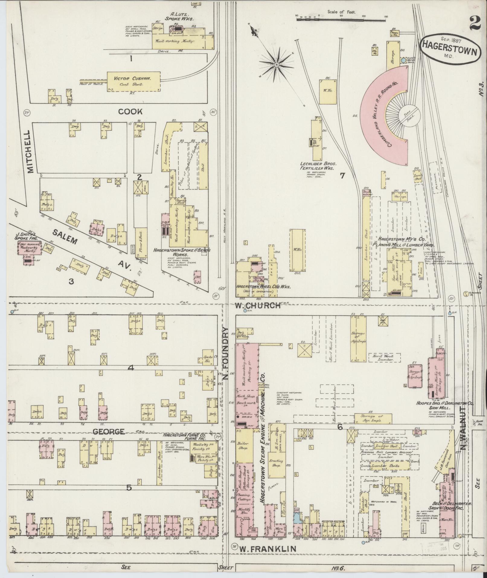 Washington, Maryland - 1887 - Sanborn Fire Insurance Map, Sheet #0002 - Historic Sanborn Fire Insurance Map Print, Washington Maryland 1887 0002 vintage old map wall art