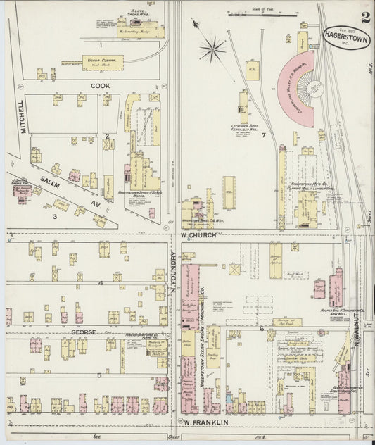 Washington, Maryland - 1887 - Sanborn Fire Insurance Map, Sheet #0002 - Historic Sanborn Fire Insurance Map Print, Washington Maryland 1887 0002 vintage old map wall art