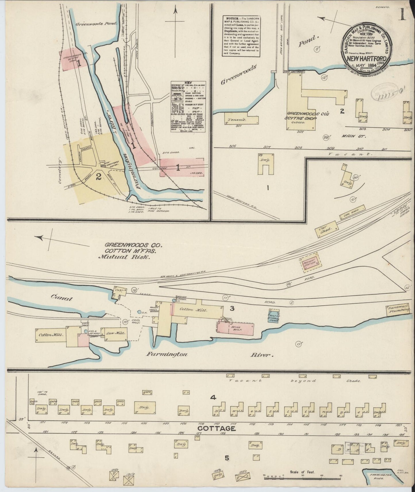 Sanborn Fire Insurance Map from New Hartford, Litchfield County, Connecticut (1884), Sheet #0001 - Complete Map Set gallery image, historic Sanborn map, vintage wall art, Connecticut Connecticut